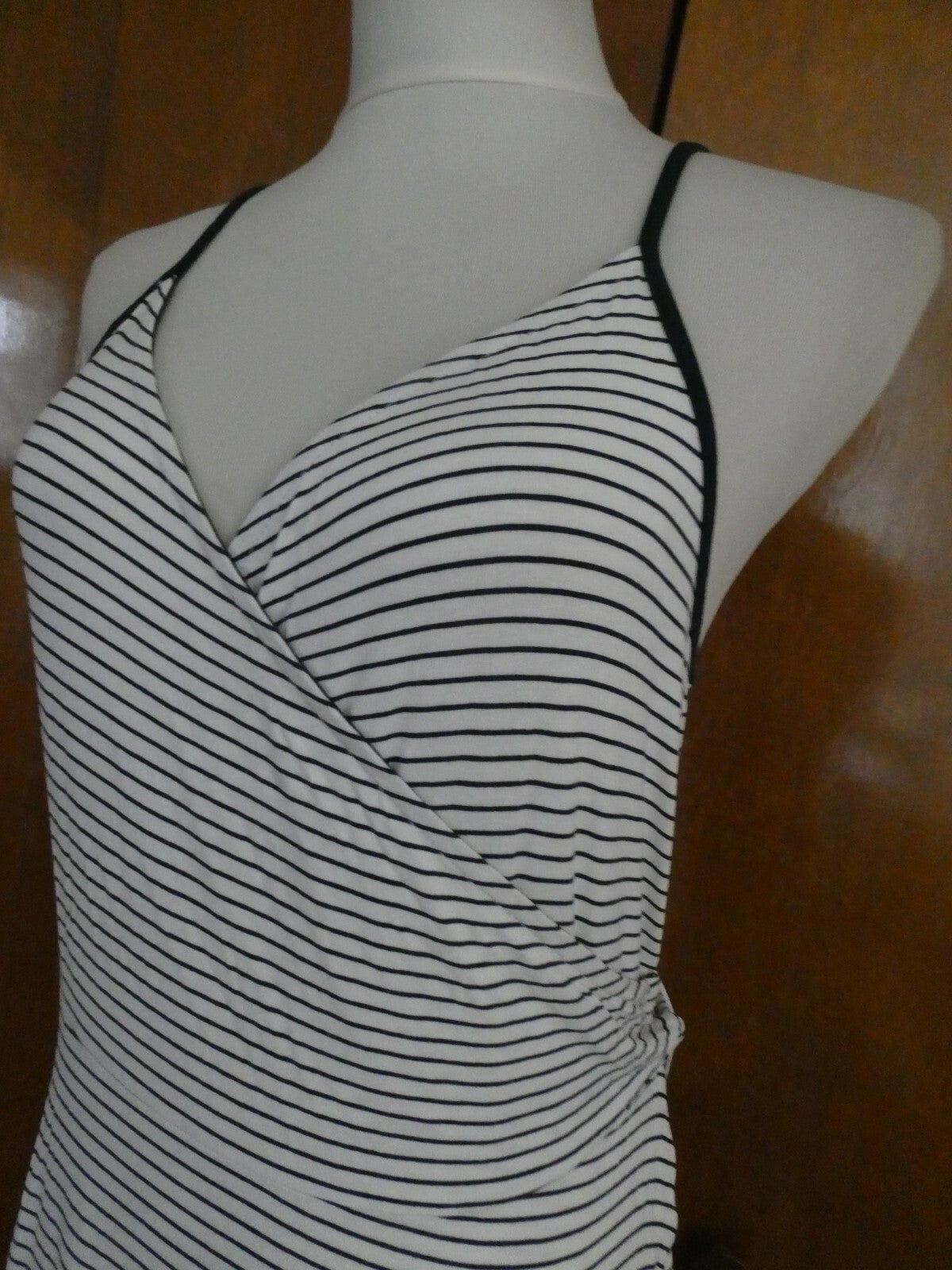 Gap Women's Stripped White/Black Tie-Waist Midi Wrap Dress Size Large Xlarge