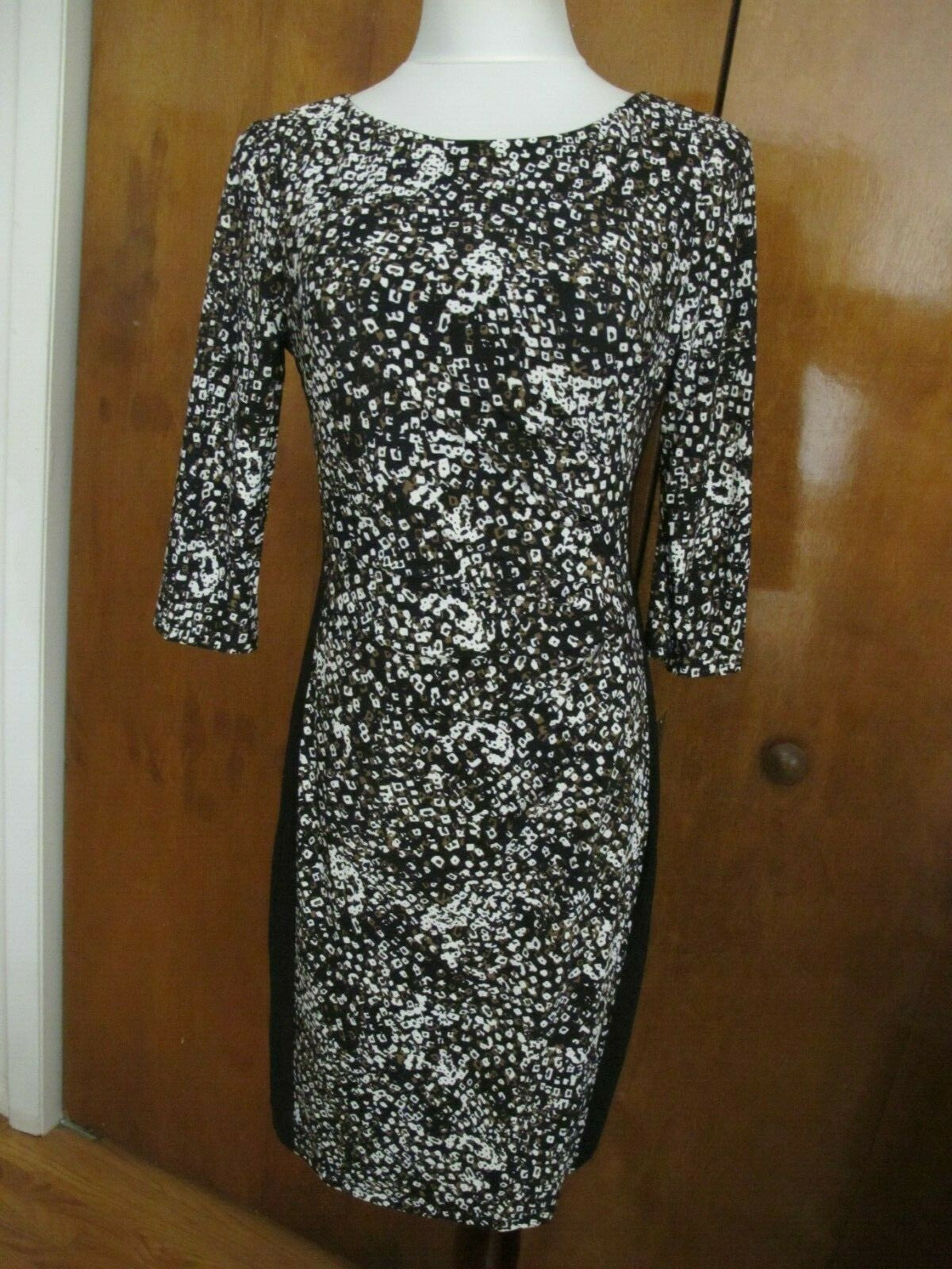 Ralph Lauren women's black brown white gathered lined dress 8 