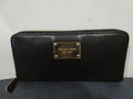 MICHAEL KORS Zip Around Wallet Black Gold Logo Plate Designer Large