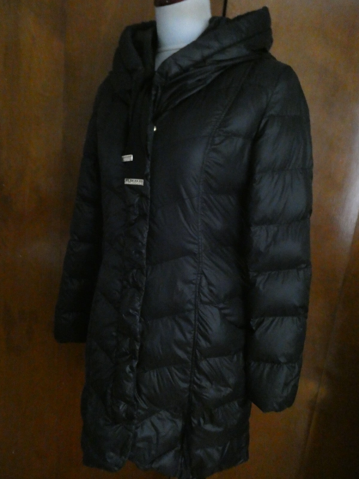 Tahari Women's Black Down Puffer Winter Detailed Coat Jacket Xsmall