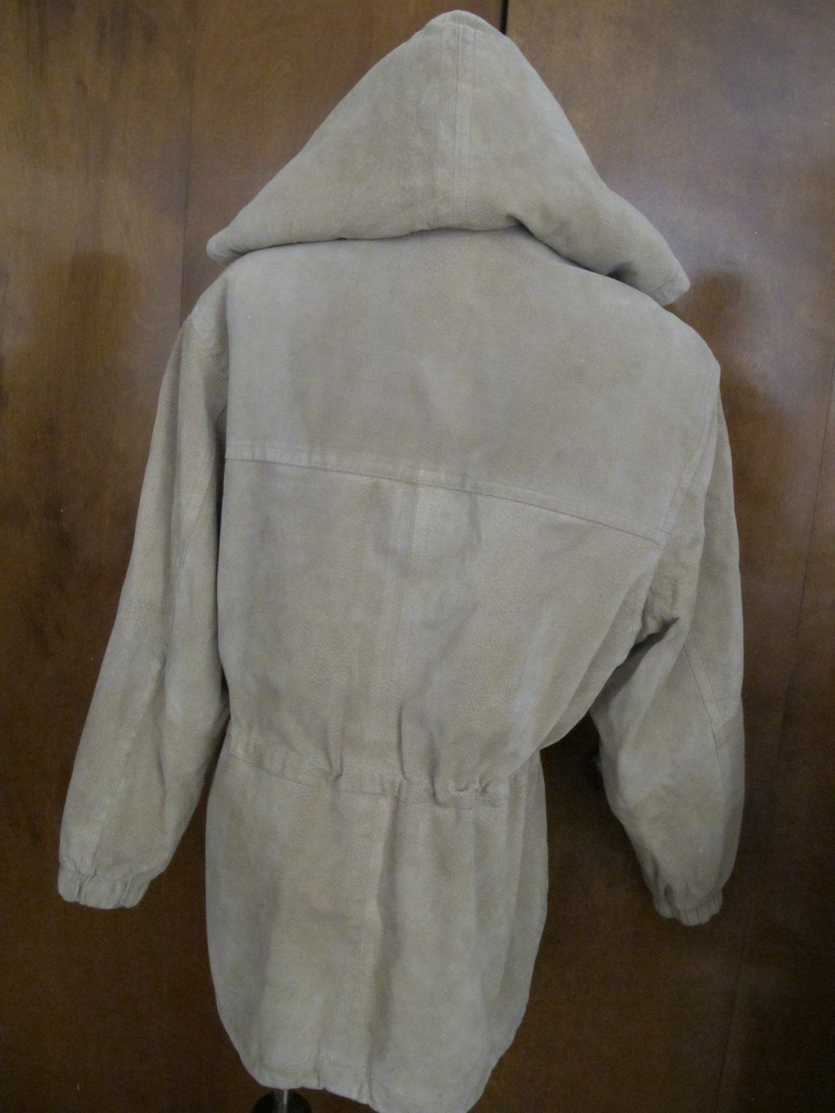 Women's Colebrook Beige Hooded Leather Winter Coat Medium