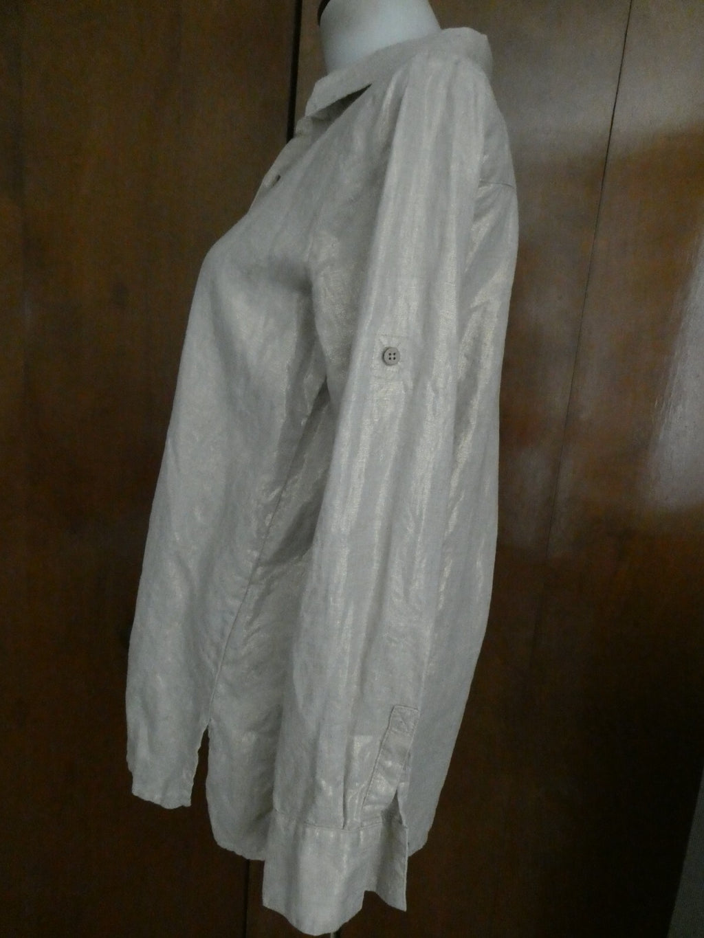 Kate Hill Woman LINEN Button-Down Shirt Top Glimmer Color Size Small