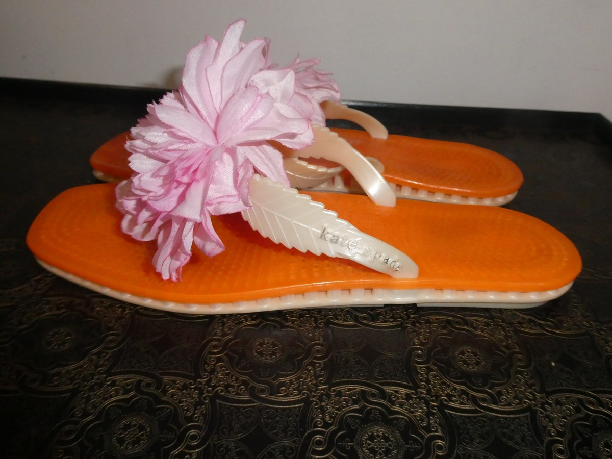 Kate Spade Pink Flowers Beach Pool Jelly Flip Flops Size 7 Made in Italy
