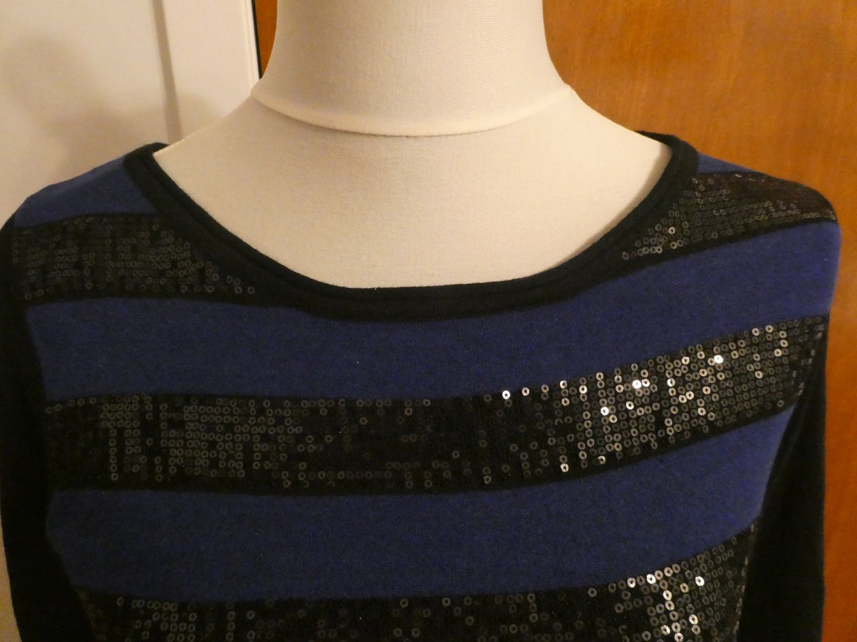 Style & Co Women Black Purple Striped Embellishment Sequins Sweater Dress Small