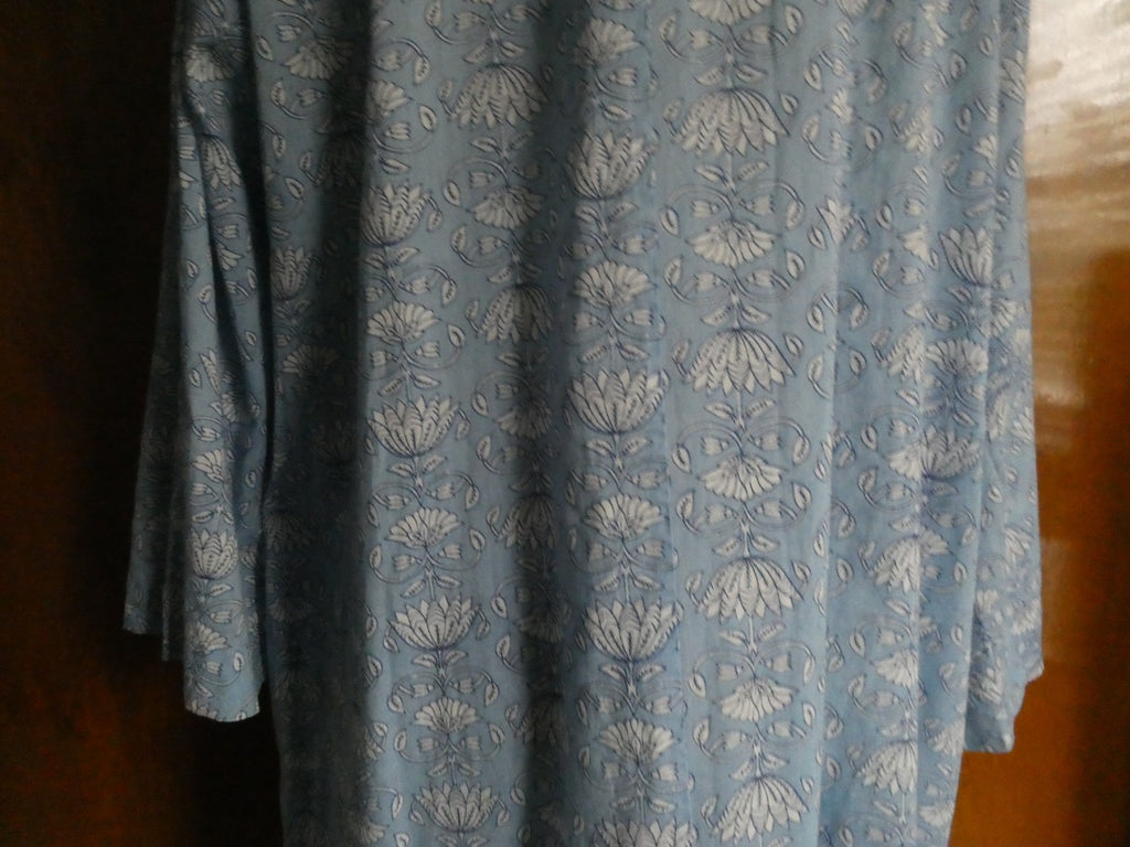 Tucker Nuck Maxi Dress XL Blue Floral 100% Cotton Soft Boho Lounge Caftan