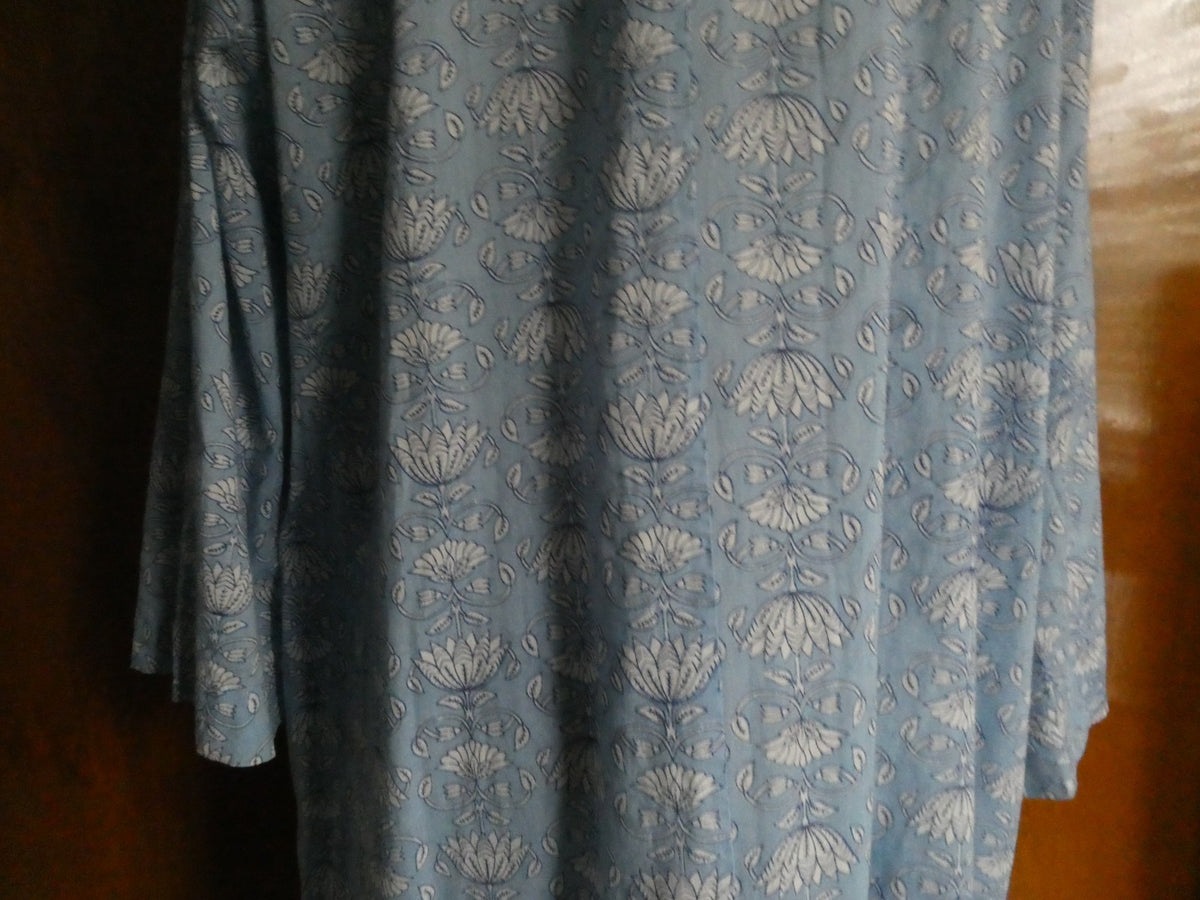 Tucker Nuck Maxi Dress XL Blue Floral 100% Cotton Soft Boho Lounge Caftan