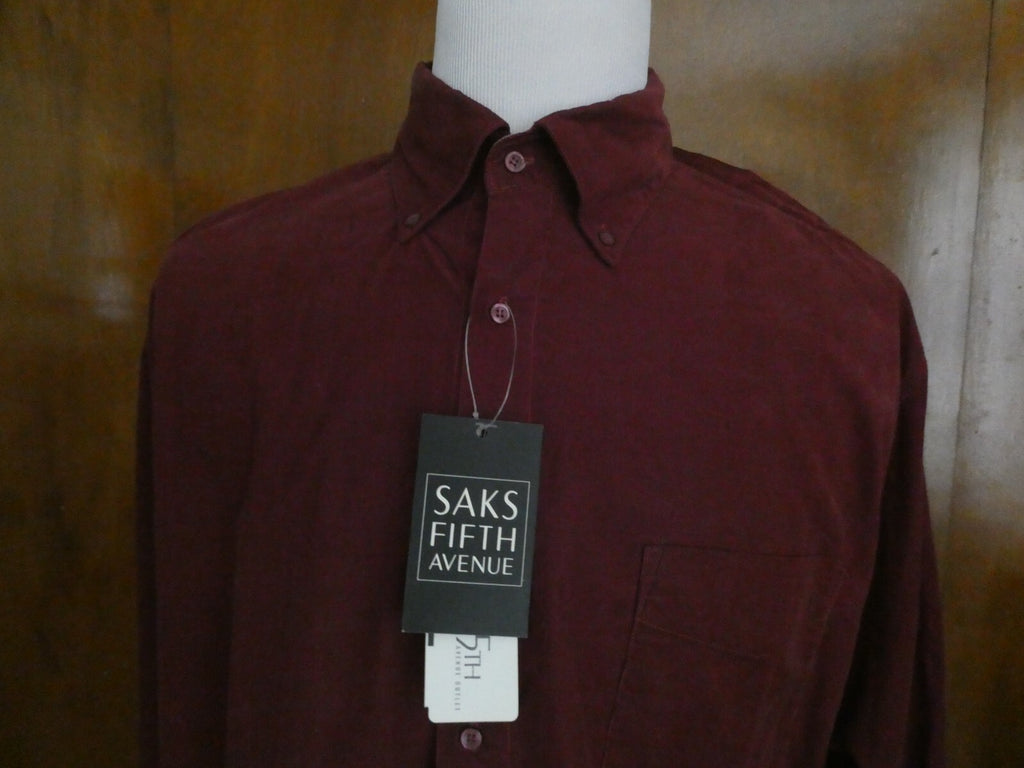 Saks Fifth Avenue soft cotton wine long sleeves mens shirt size xlarge new w/tag