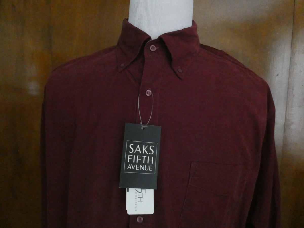 Saks Fifth Avenue soft cotton wine long sleeves mens shirt size xlarge new w/tag