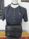 Tignanello Vintage Women's Black Genuine Leather Crossbody Side Pockets Handbag