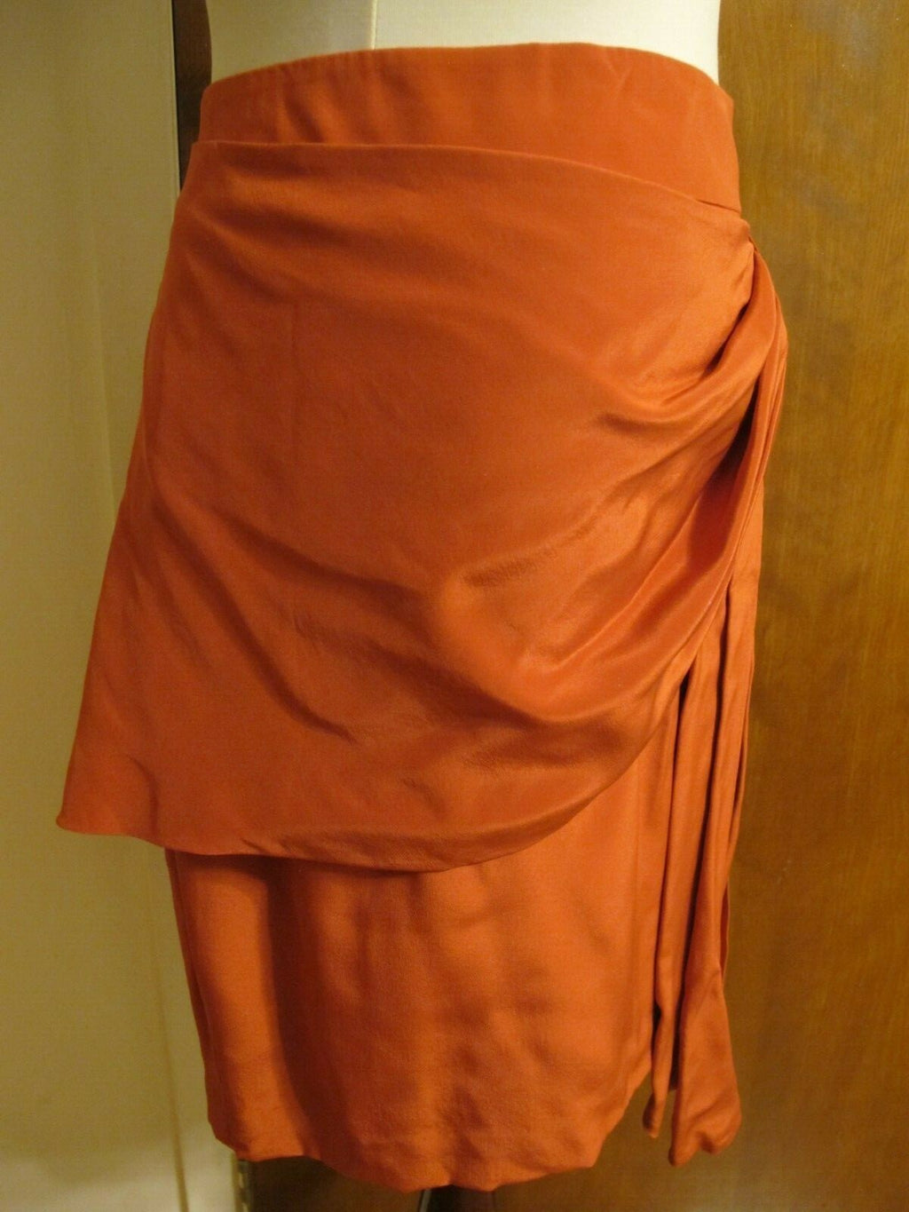 Juicy Couture Women's Orange African Sun Draped Silk Lined Skirt XL Fits Large