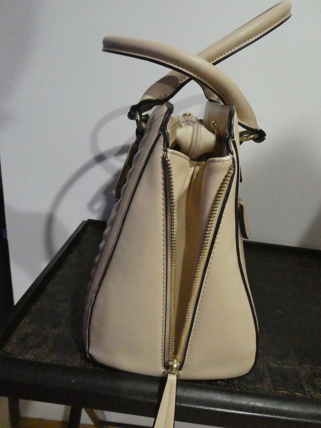 ALDO Women Quilted Taupe Satchel Purse Shoulder Handbag 14” x 10” x 7”