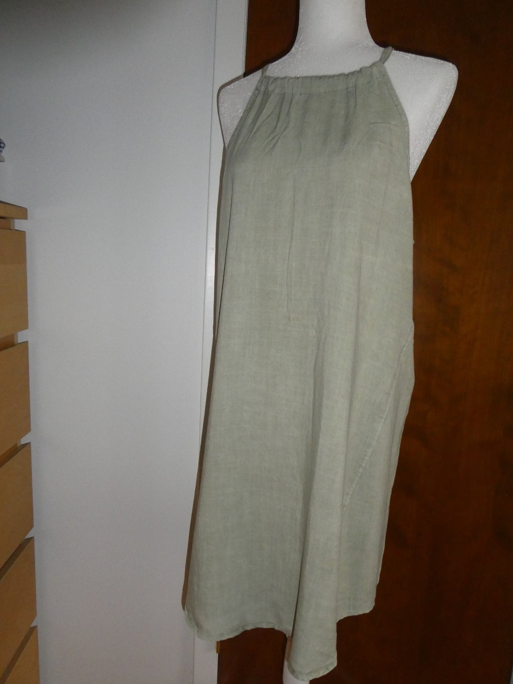 Anthropologie Cloth & Stone 100% Tencel Olive Green Midi Dress Summer Halter NWT