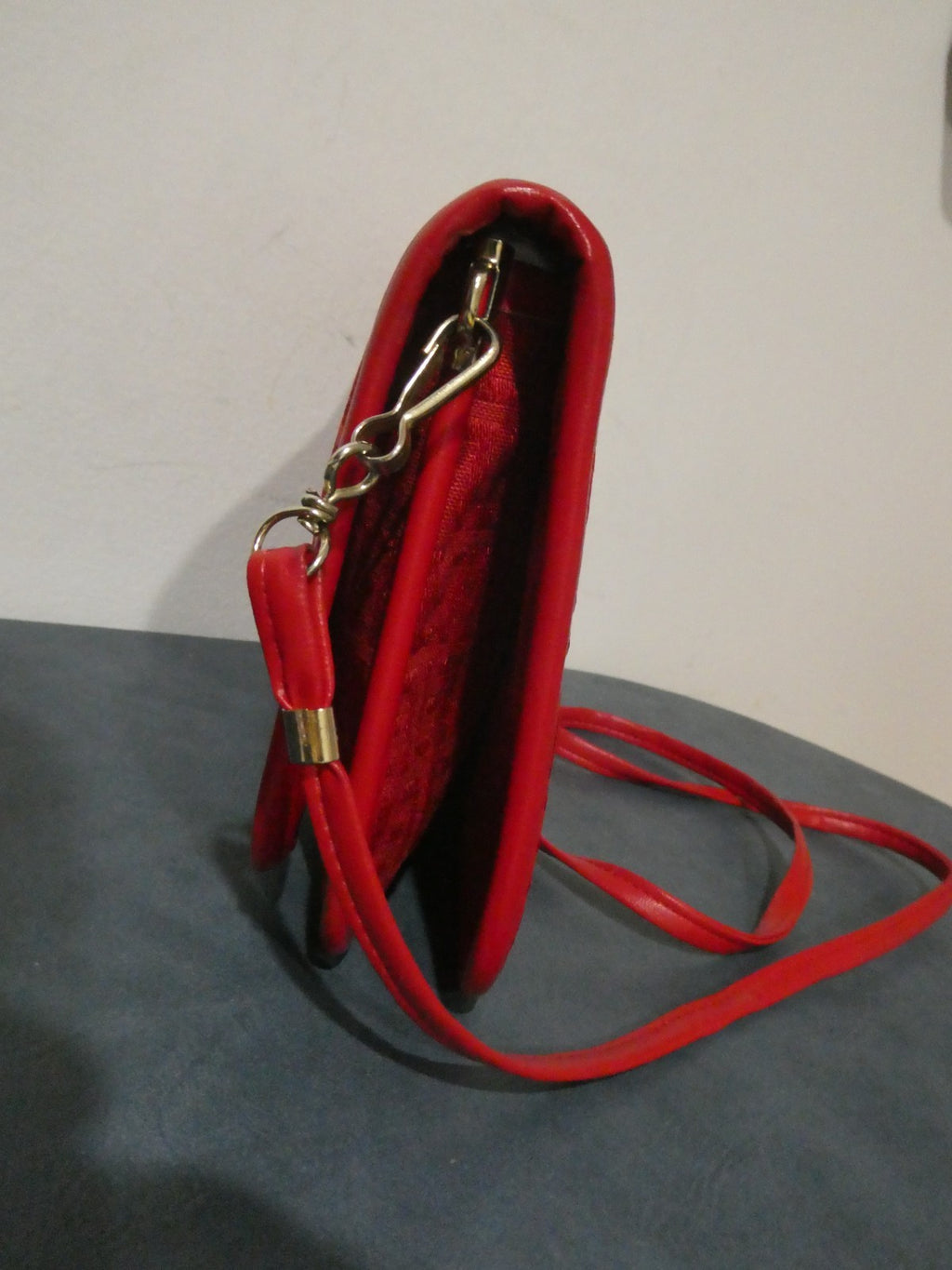 Vintage Red Italian Crossbody Shoulder Bag Geometric Pattern Small Made in Italy