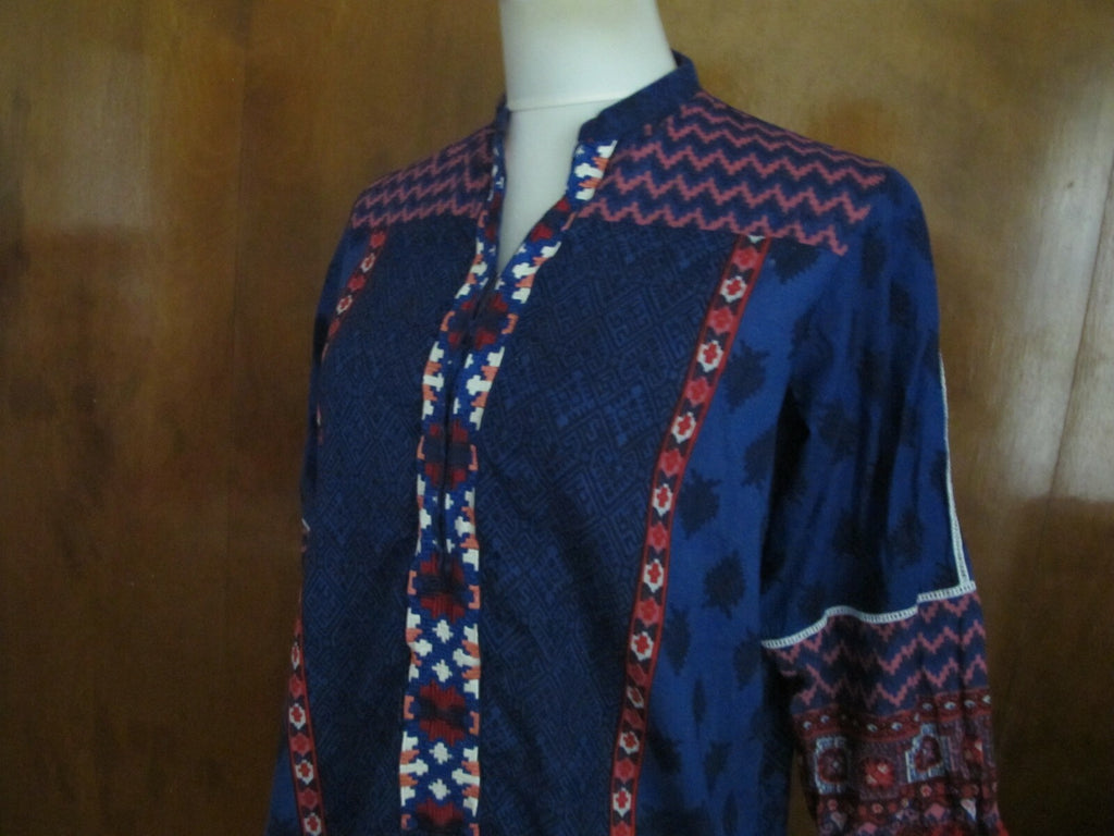 Lime Light Women’s Blue Embroidered  Cotton Tunic Top Or Swim Cover Medium
