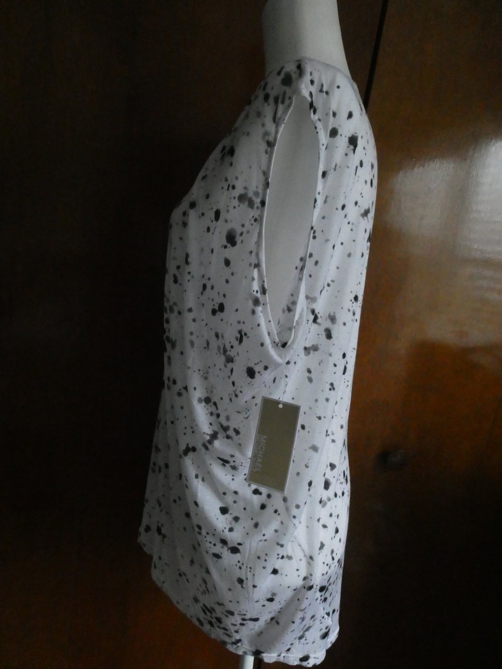 Michael Kors Women Top White/Black Splash Print 100% Tencel Medium $69.50