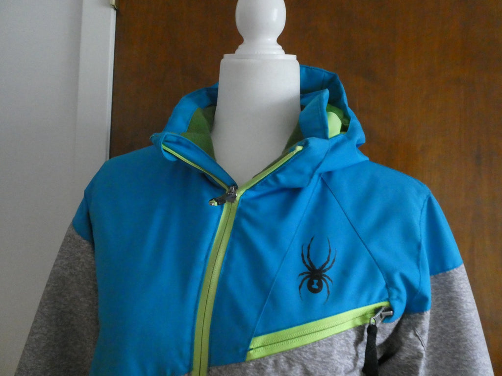 Spyder Kids Sz 16 Ski Jacket Blue Gray Green Hooded 3M Thinsulate Insulated Coat