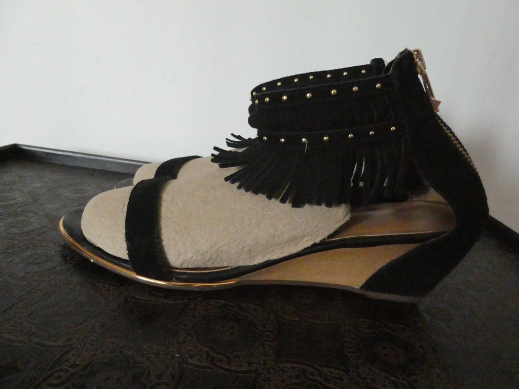 Report Signature Womens Black Wedge Heels Shoes Sandals Peep Toe Women's 8.5 WMS