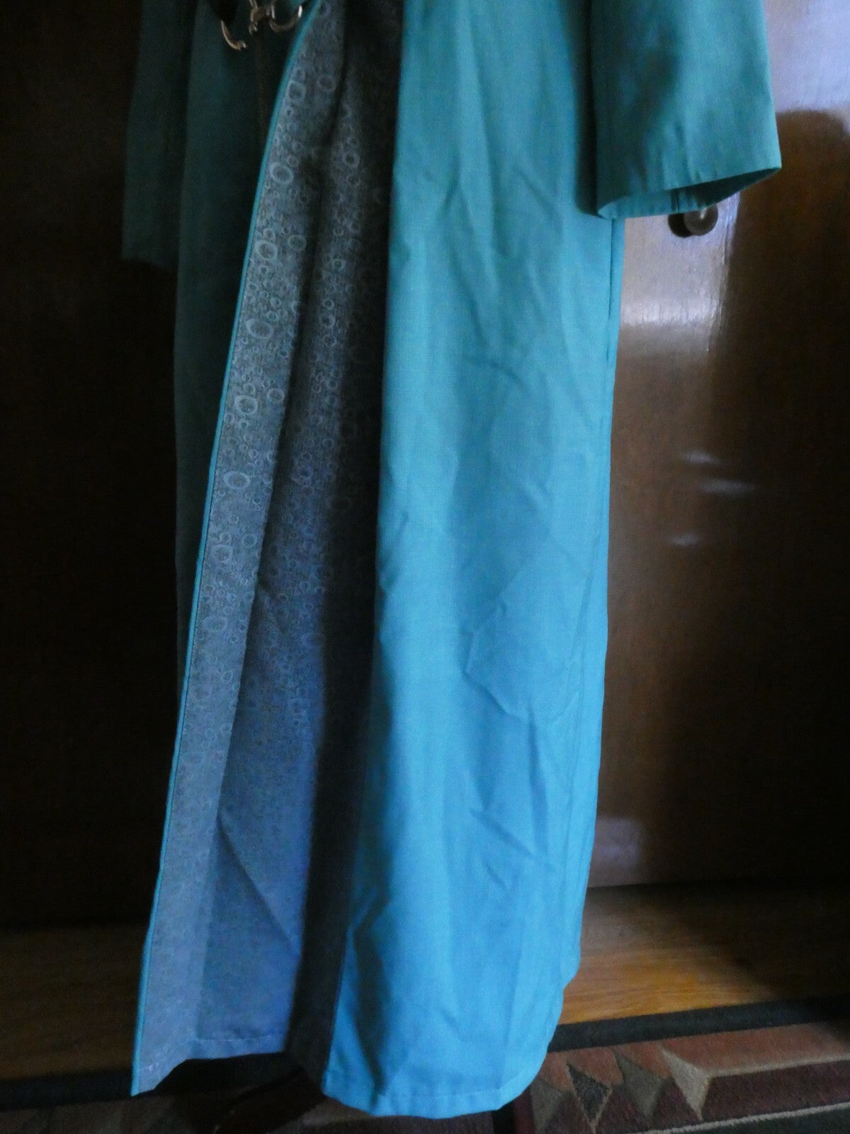 Opal Islamic women light sea green lined full zip belted long hooded coat US14
