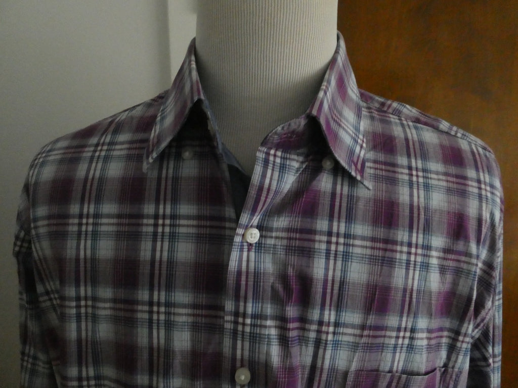 TAILORBYRD Collection Men's 2XL Purple Plaid Button Front Shirt 100% Cotton