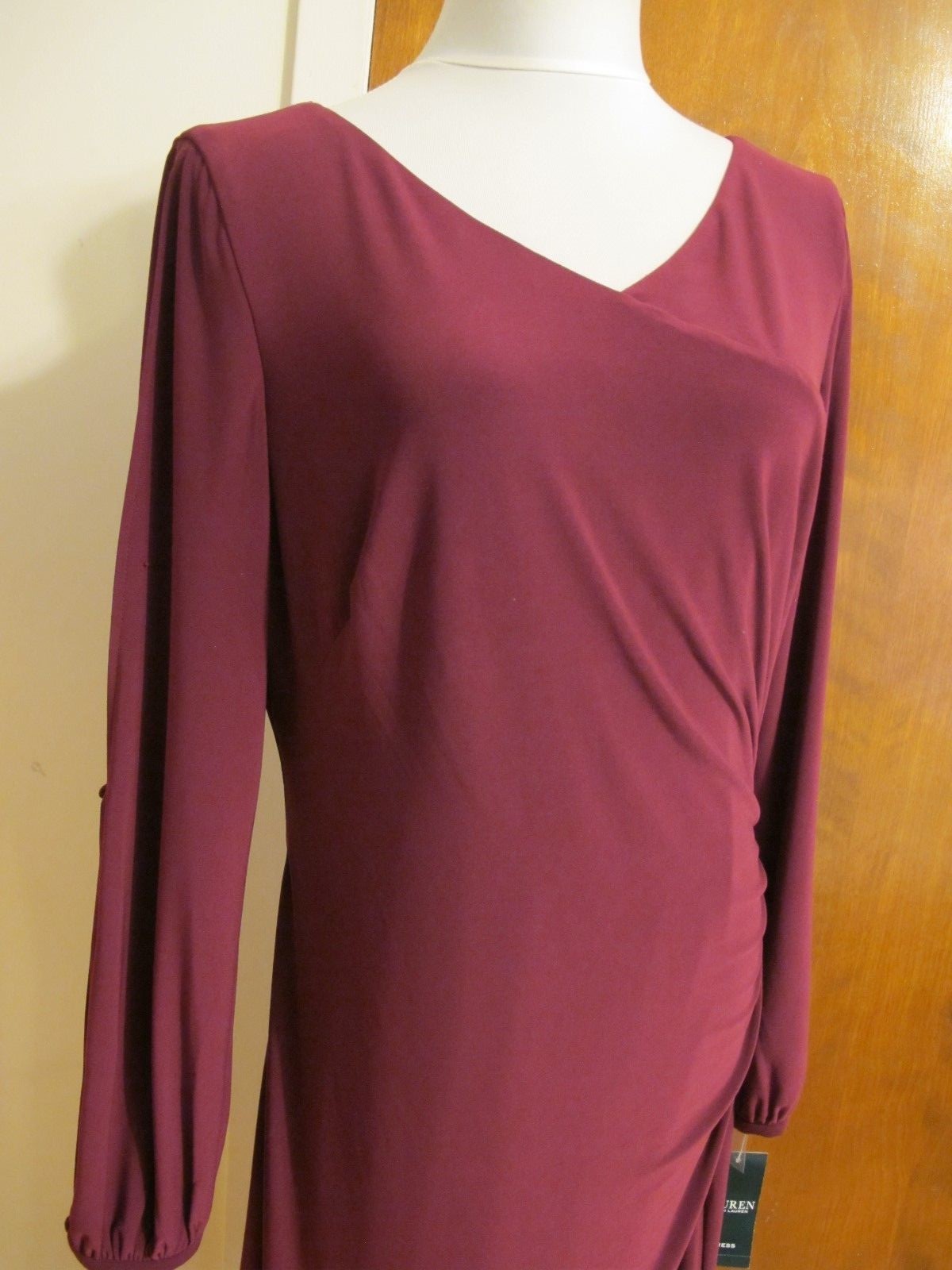 Ralph Lauren women's burgundy long sleeves with slits gathered classic dress 16