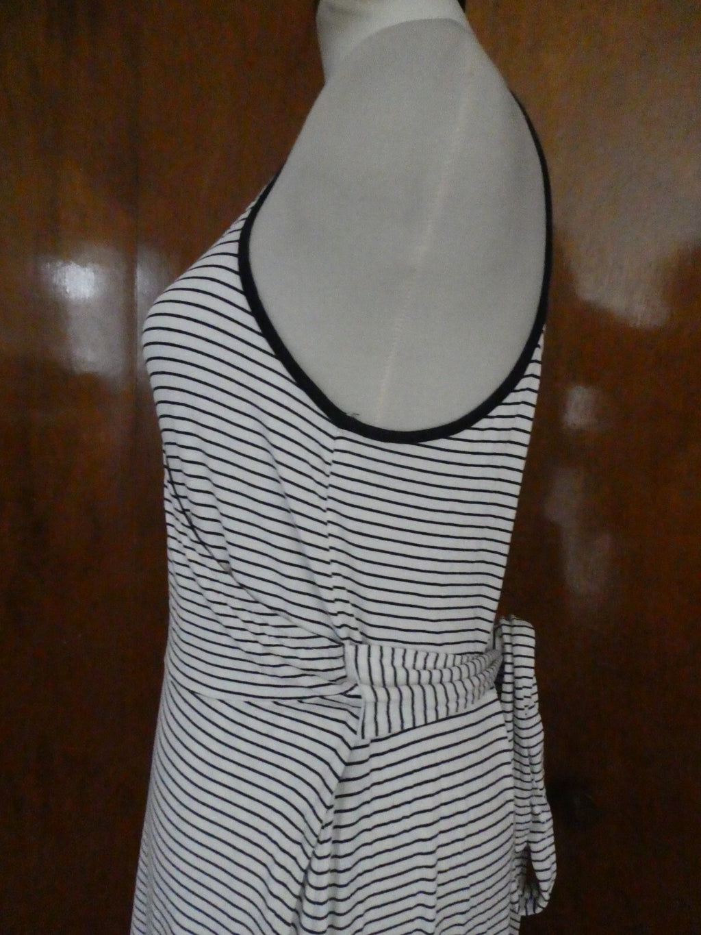 Gap Women's Stripped White/Black Tie-Waist Midi Wrap Dress Size Large Xlarge