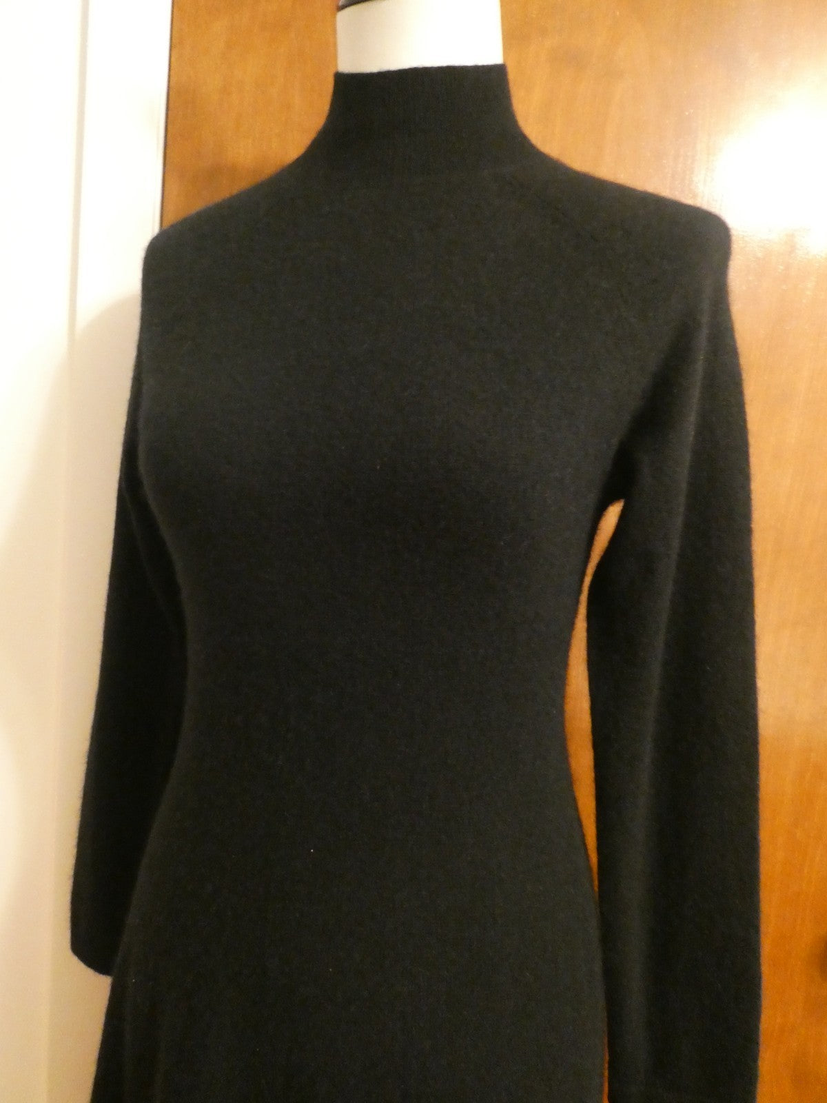 Bloomingdale's 100% 2-Ply Cashmere Black Mock Neck Midi Dress NWT $248 Size XS