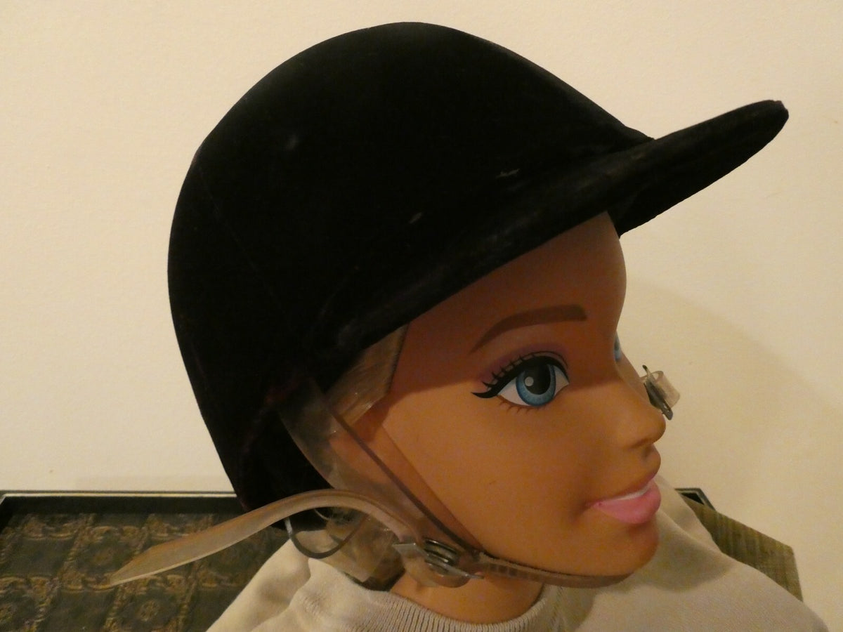 Ladies black/dark purple velvet riding helmet decorated bow at the back Small