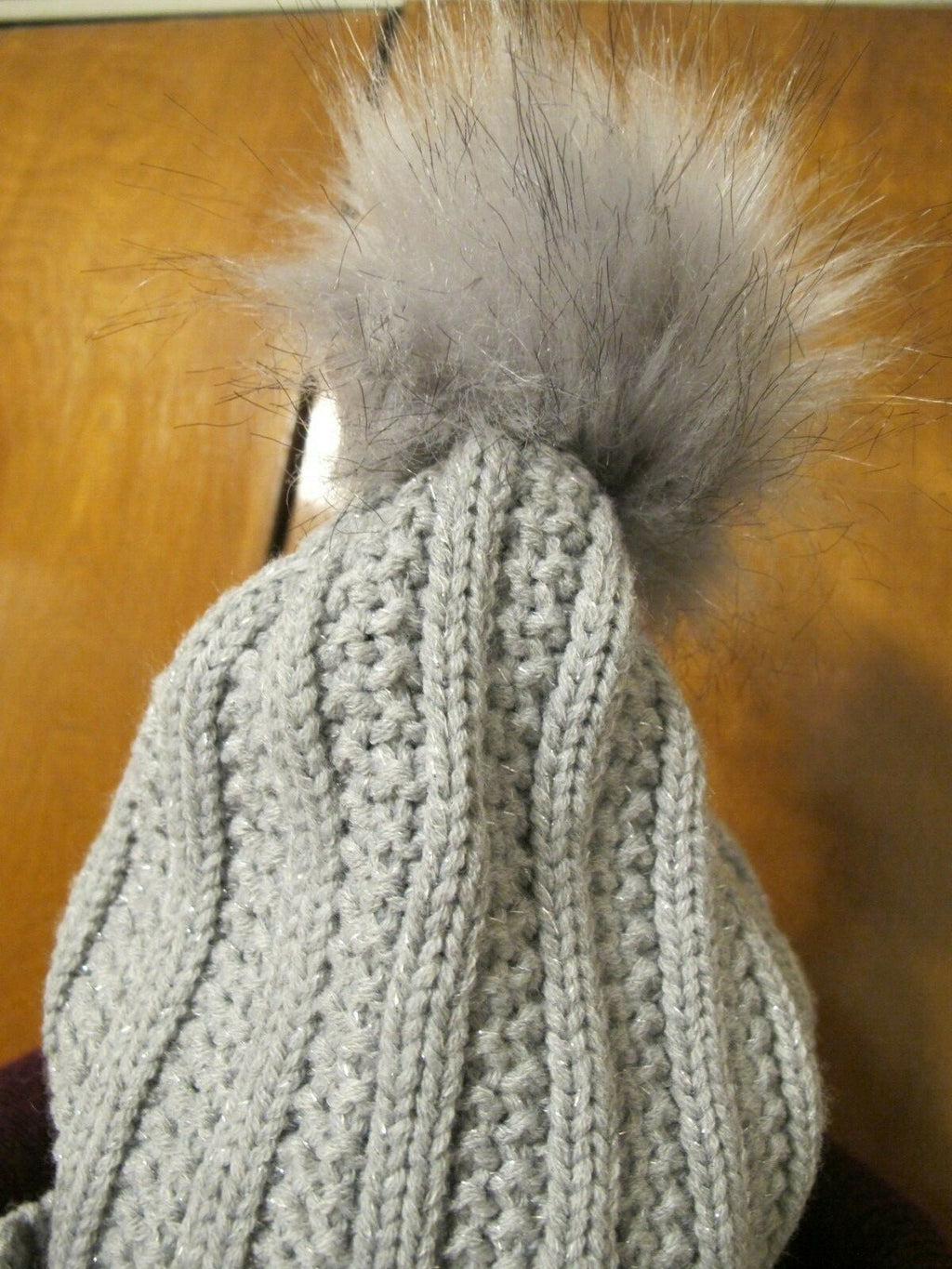 New York &Company Gray Women's Faux Fur Pom Hat One Size