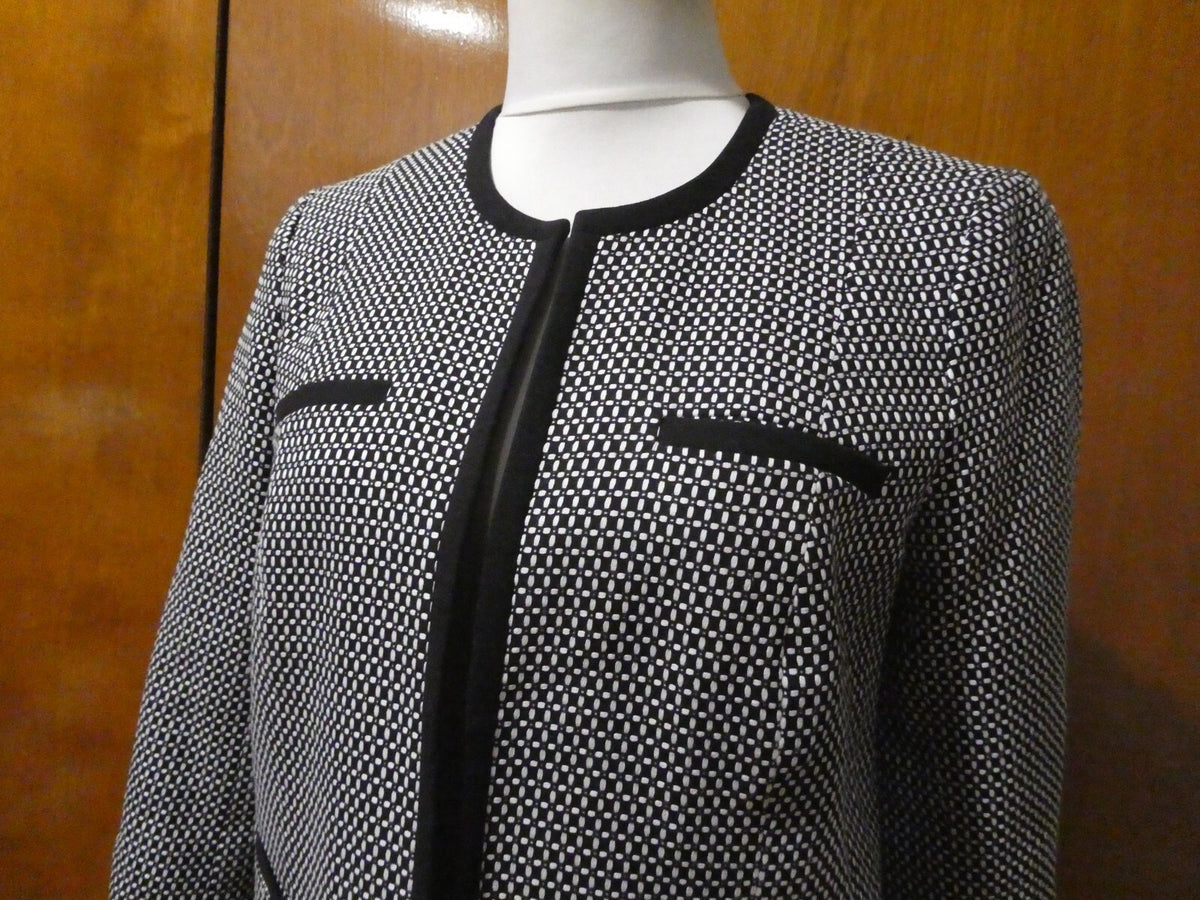 TALBOTS Women’s Black/White 100% Cotton Open Front Jacket Blazer Size 10P