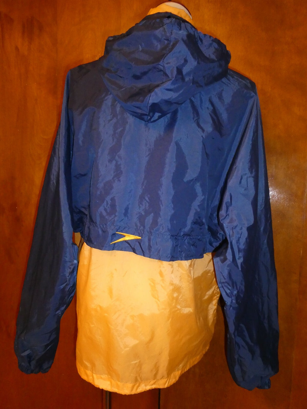 Speedo unisex blue/yellow nylon zip up packable rain jacket XS (fit S or M) 