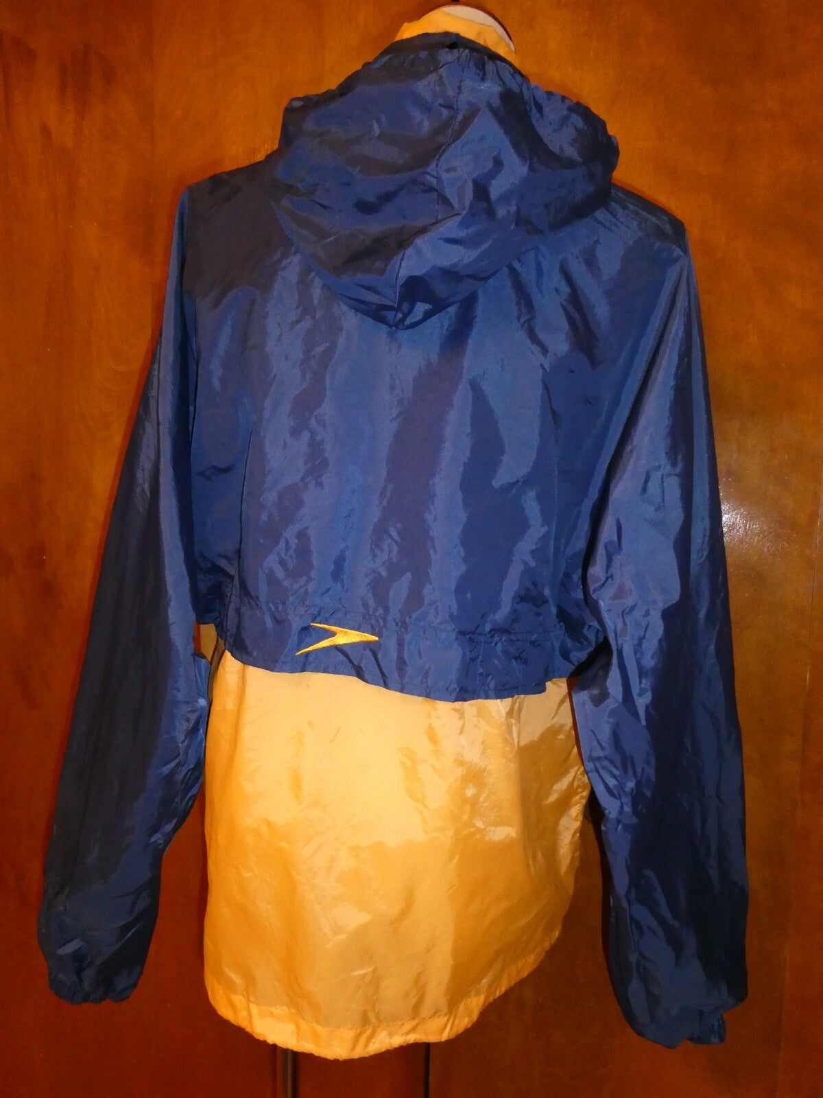 Speedo unisex blue/yellow nylon zip up packable rain jacket XS (fit S or M) 