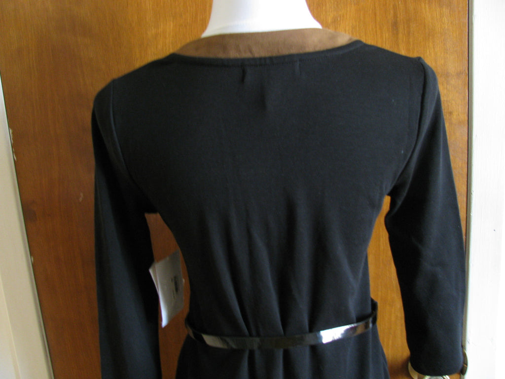 Ralph Lauren Women's Black Brown Stylish Detailed Cotton 3/4 Sleeves Dress Large