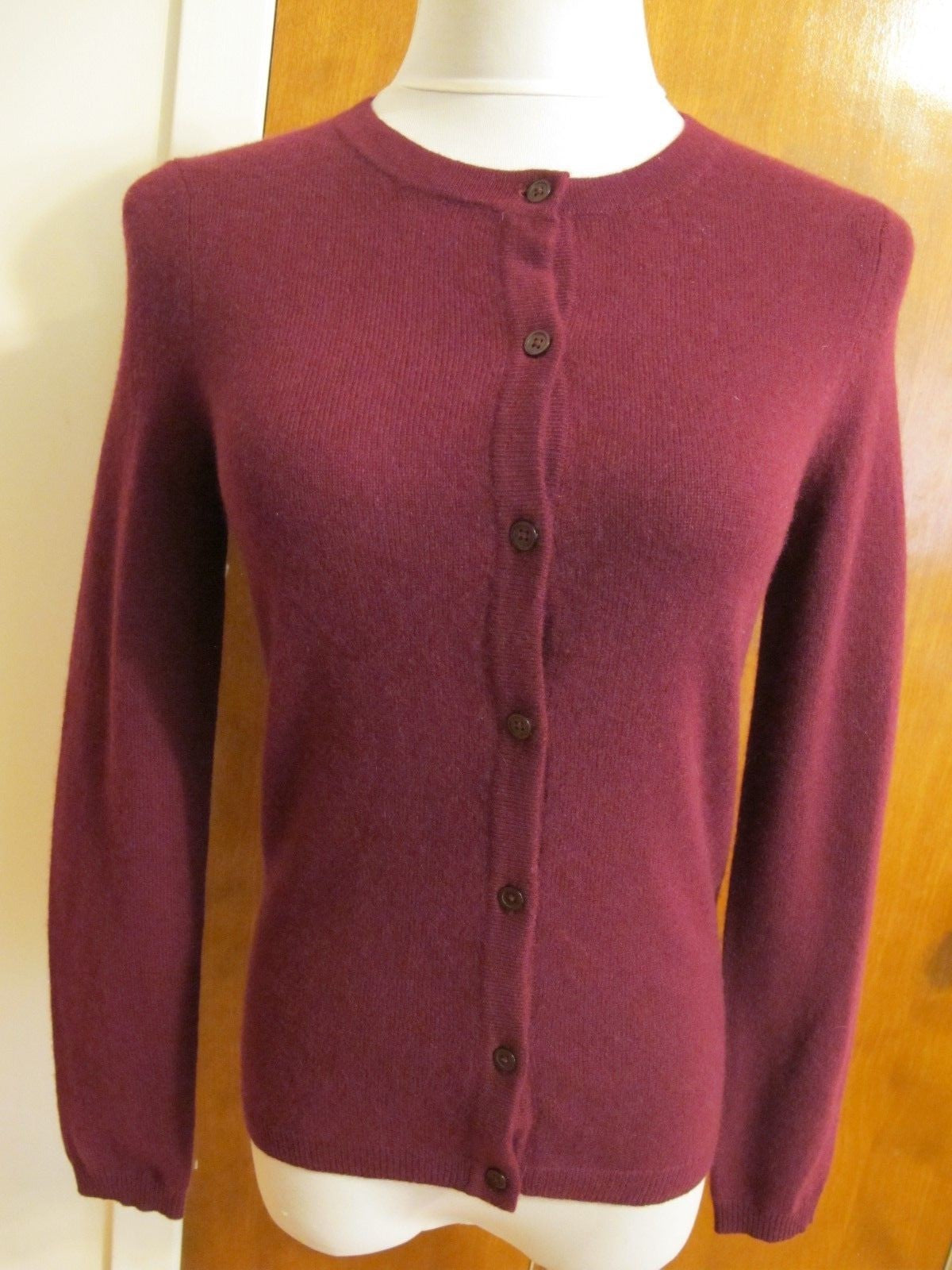Bloomingdale's Women's Burgundy 2 Ply Cashmere Luxe Long Sleeves Cardigan XS 