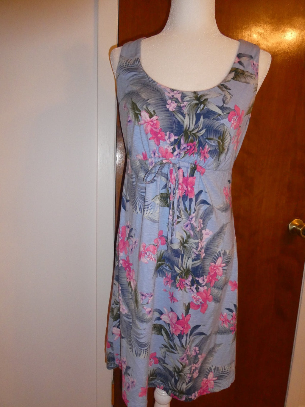 Tommy Bahama Women's Petite S/P Floral Tropical Summer Dress Cotton Modal Blue 