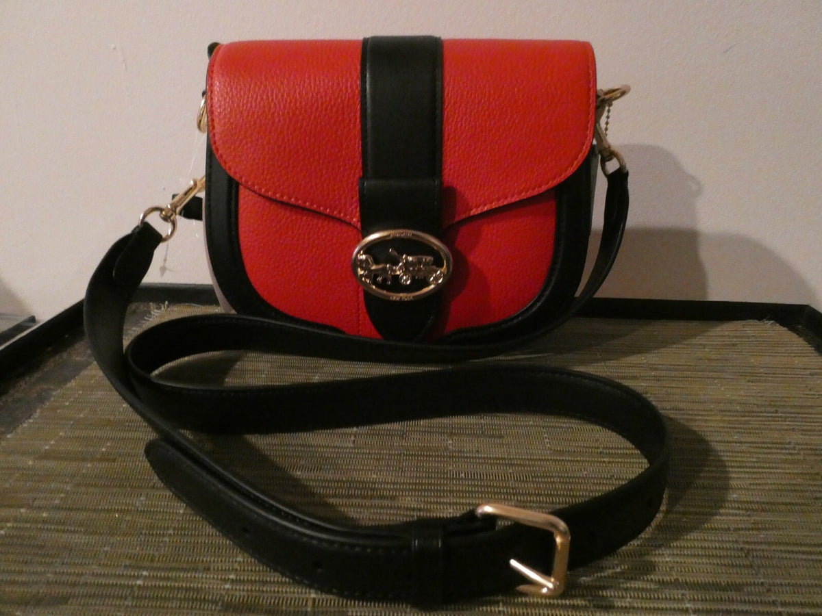 Coach Georgie Saddle Bag In Colorblock GOLD/CHERRY MULTI Style# C3596 