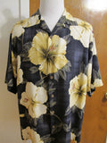 Tommy Bahama Men's Silk Black Gray Yellow Button Down Gorgeous Shirt Large 