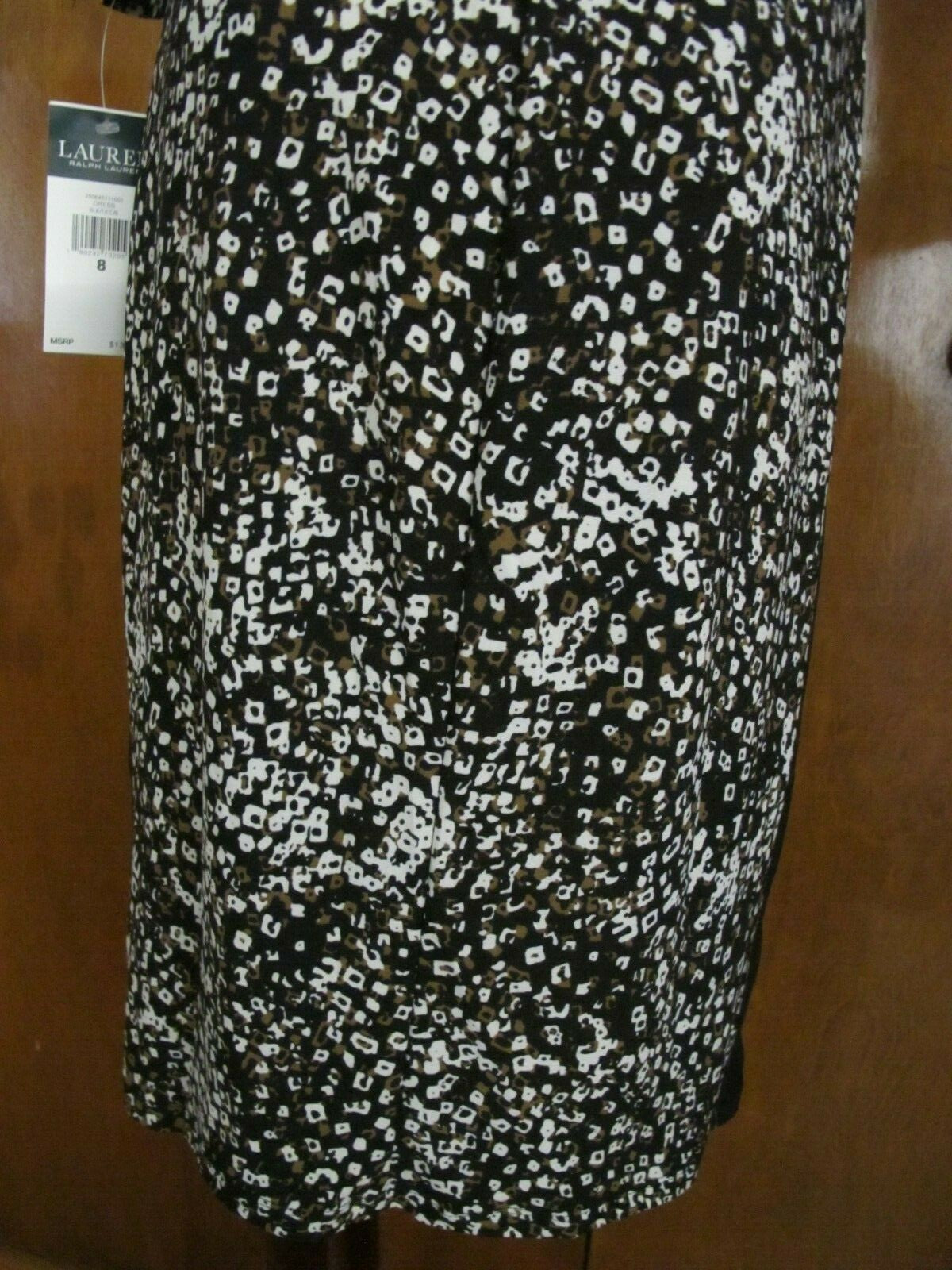 Ralph Lauren women's black brown white gathered lined dress 8 