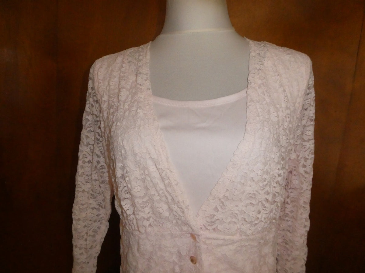 ALFANI Women's Sugar Pink Fringe-textured Sheer Lined Blouse Shirt Top Large