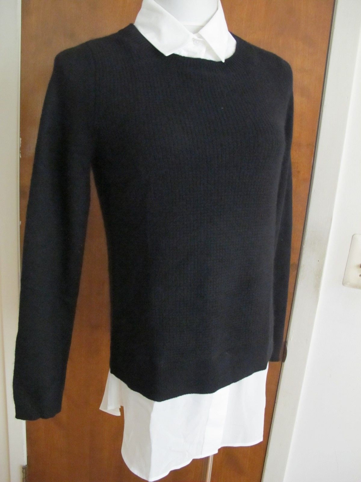 By Bloomingdale's Sweater Black Long Sleeves Layered Look Cashmere Women's L New