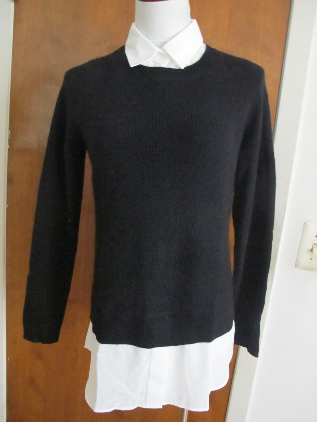 By Bloomingdale's Sweater Black Long Sleeves Layered Look Cashmere Women's L New