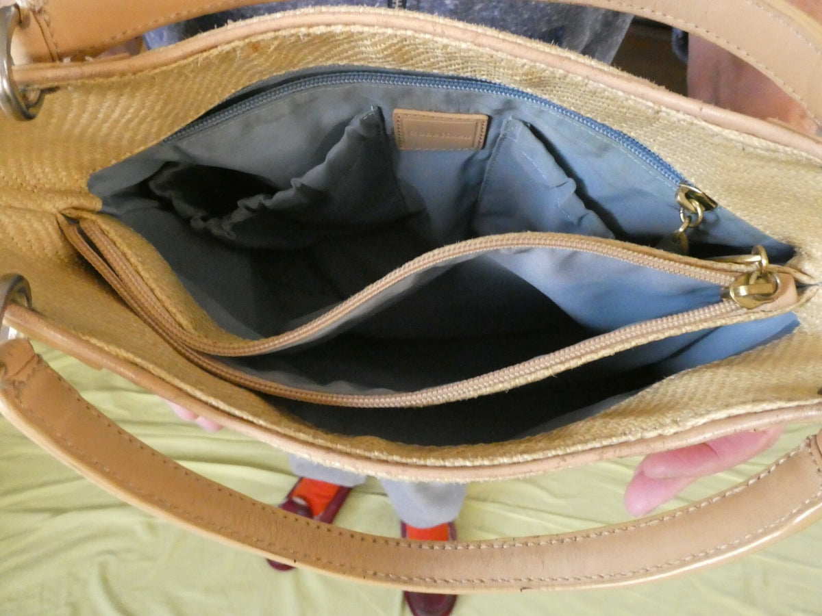 Cole Haan Embroidered Woven Straw Purse / Handbag with Gold Tone