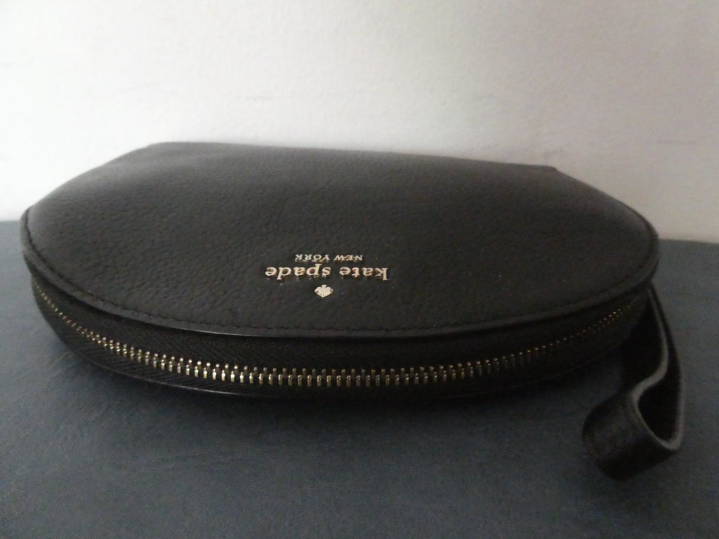 Kate Spade New York Black Pebbled Leather Wristlet Clutch Zip Pouch Wallet