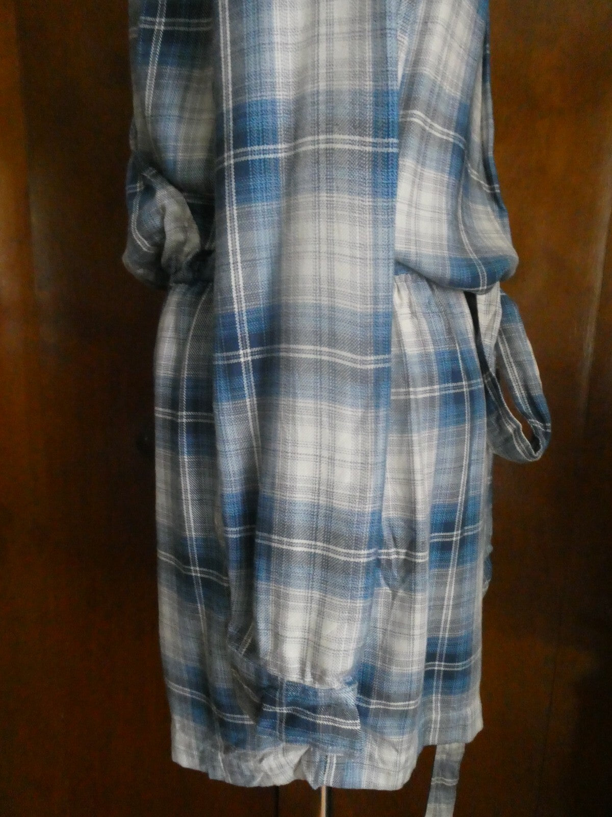 Gap Women’s Long Sleeve Blue Plaid Flannel Romper Wrap Front 