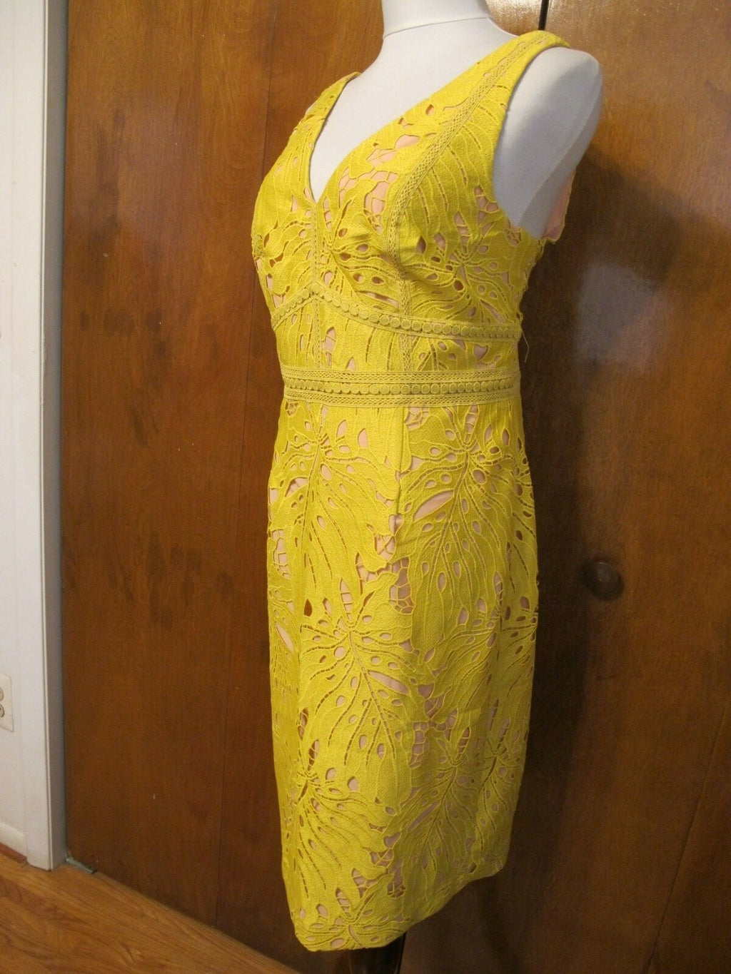 Anthropologie Maeve Crotchet Gardenia Lace Column Dress Yellow  Size 14