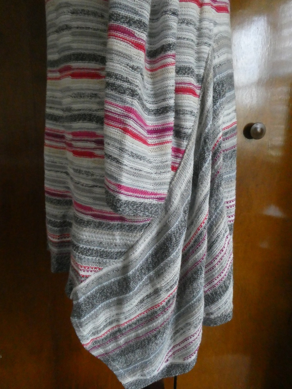 Nic + Zoe Women Linen Blend Open Front Multicolor Long Sleeve Cardigan Large