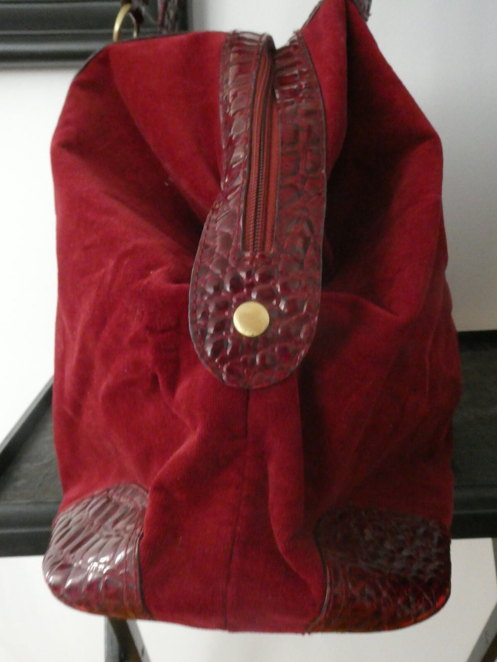 Unbranded Women's Burgundy Velour/Leather Xlarge Bag