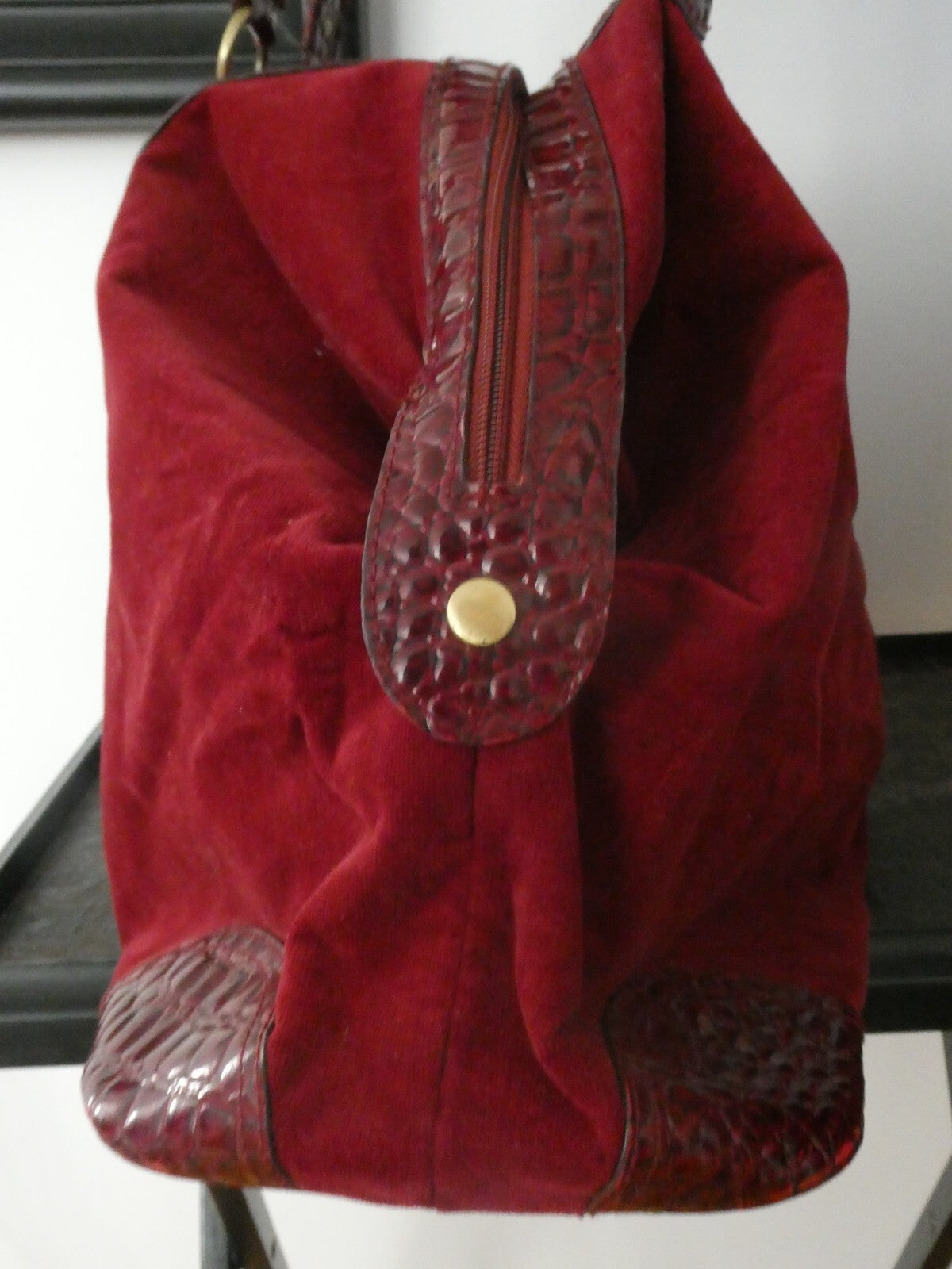 Unbranded Women's Burgundy Velour/Leather Xlarge Bag