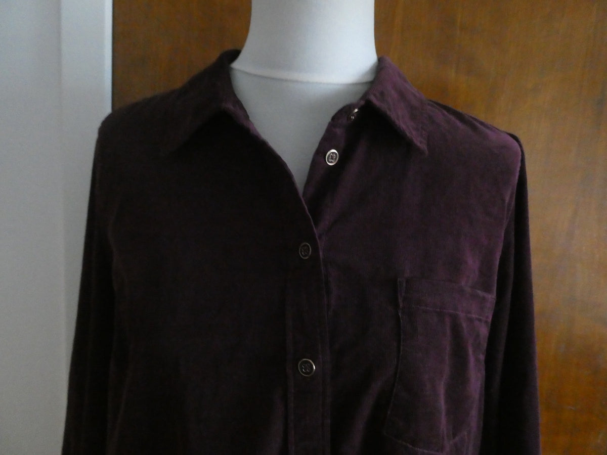 Talbots Women’s Large Purple Corduroy Button Front Shirt Top 100% Cotton India