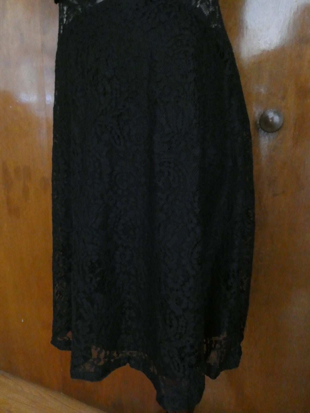 Ralph Lauren women's black lined fabric lace crafted evening dress New