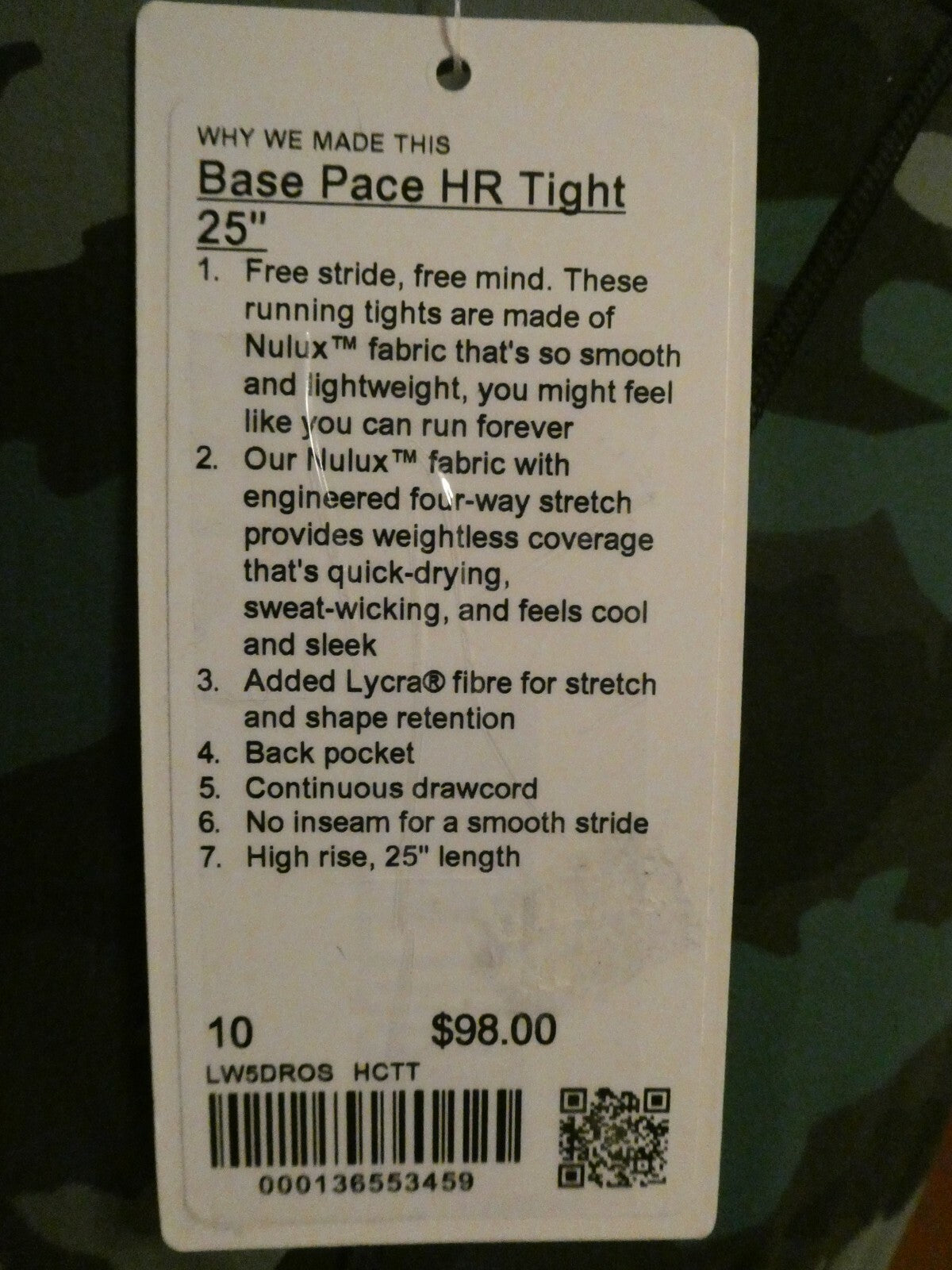 Lululemon Base Pace High-Rise Camouflage Running Pants Tight 25"